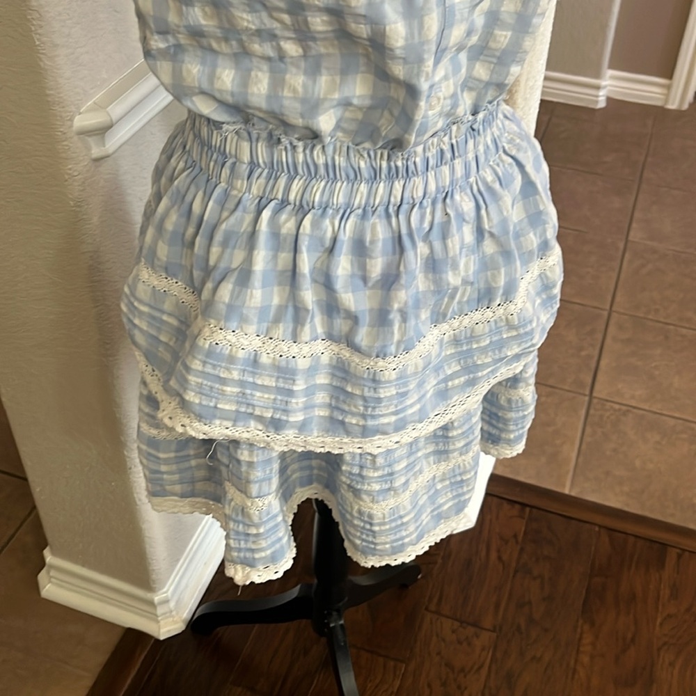Day+Moon blue & white gingham checkered lace ruffles tiered mini skirt Size M - Picture 6 of 17